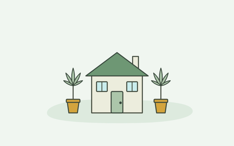 Illustratie: huisje met twee cannabisplanten
